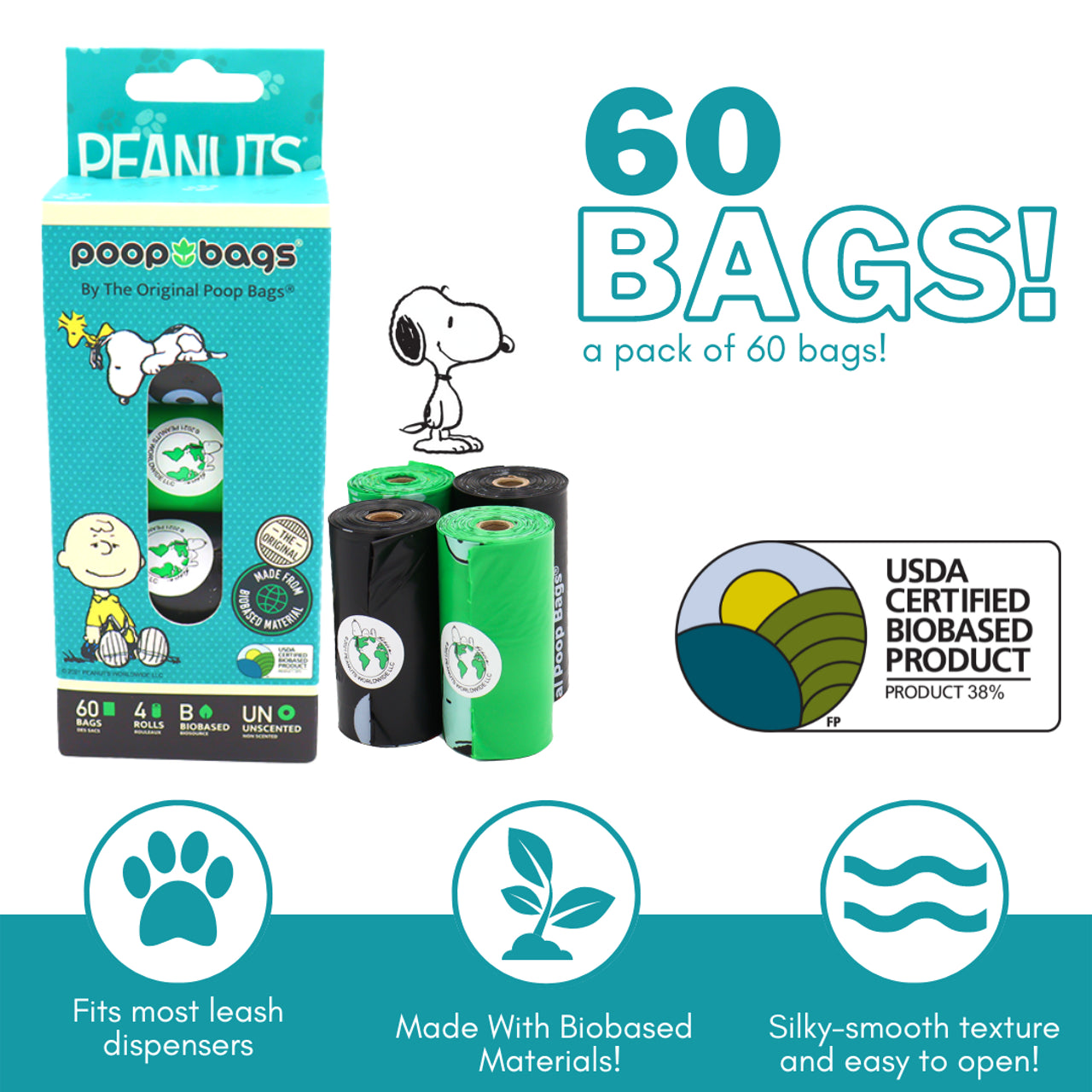 Snoopy The Original Poop Bags 60 Count Refills