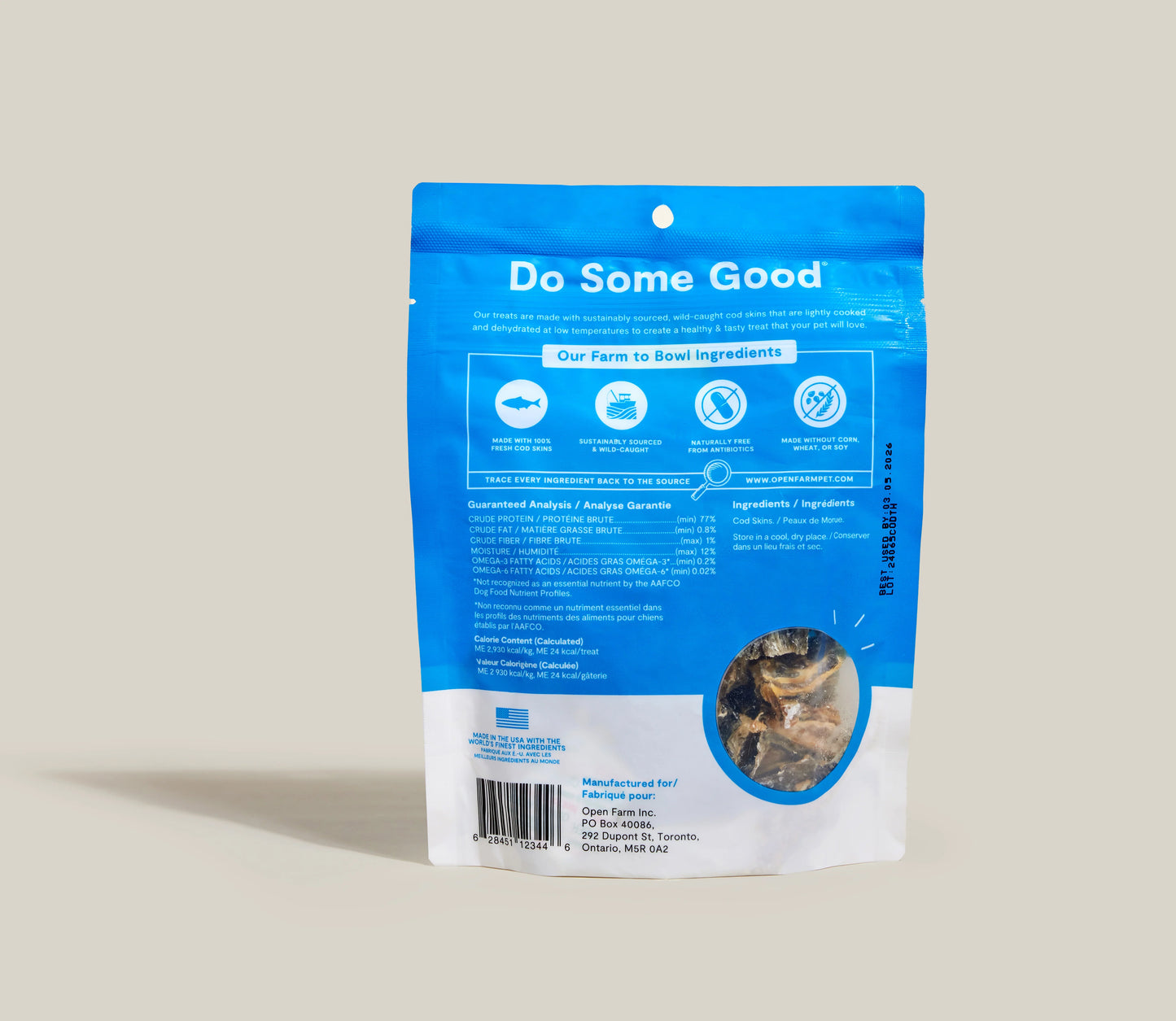 Open Farm Dehydrated Cod Skins Dog Treats 2.25oz