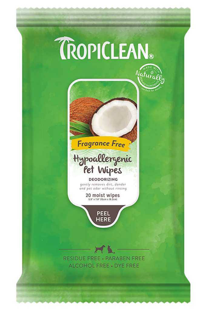 TropiClean Hypoallergenic Fragrance-Free Wipes 20 Count