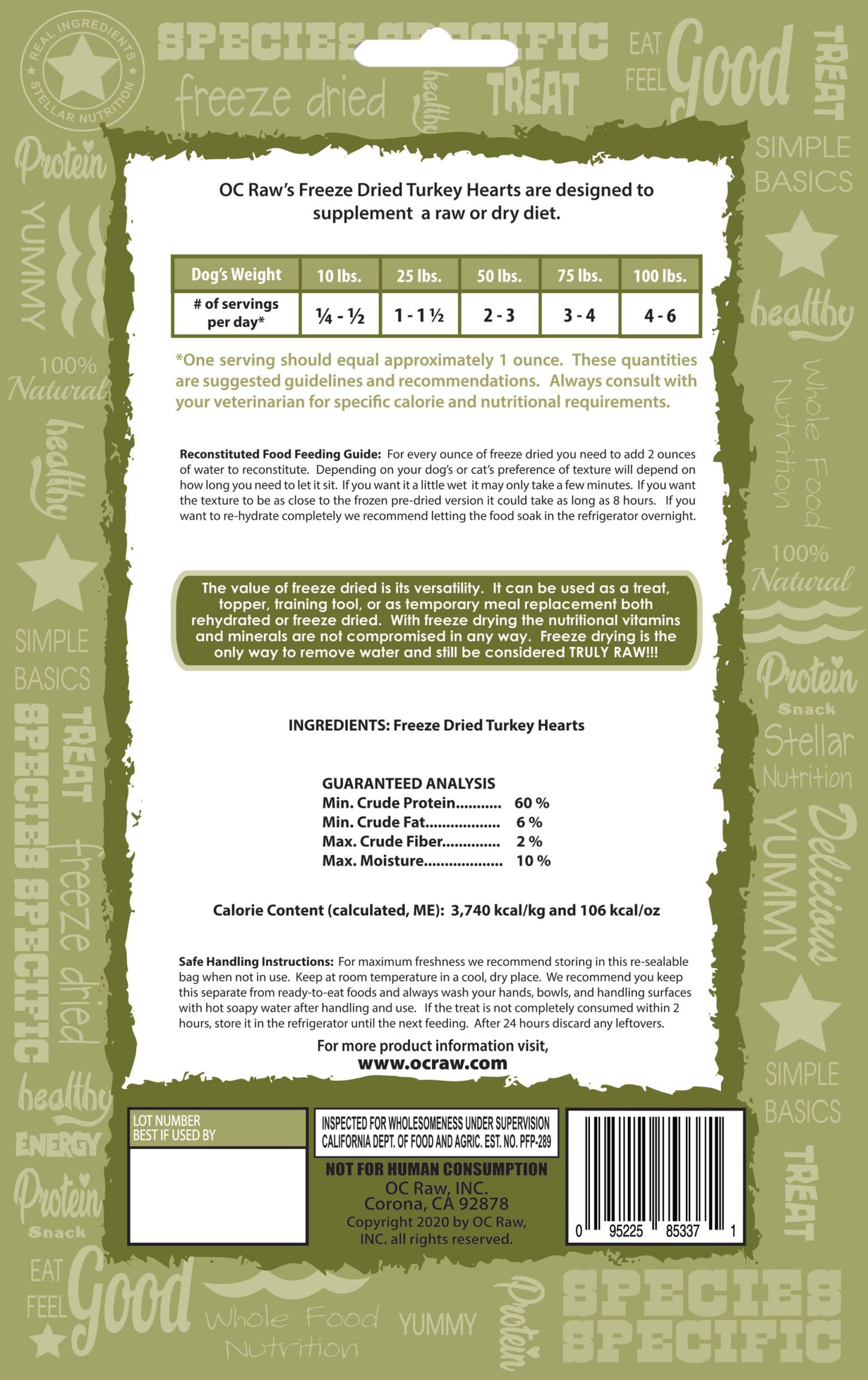 OC Raw Freeze-Dried Turkey Hearts Treats 4oz