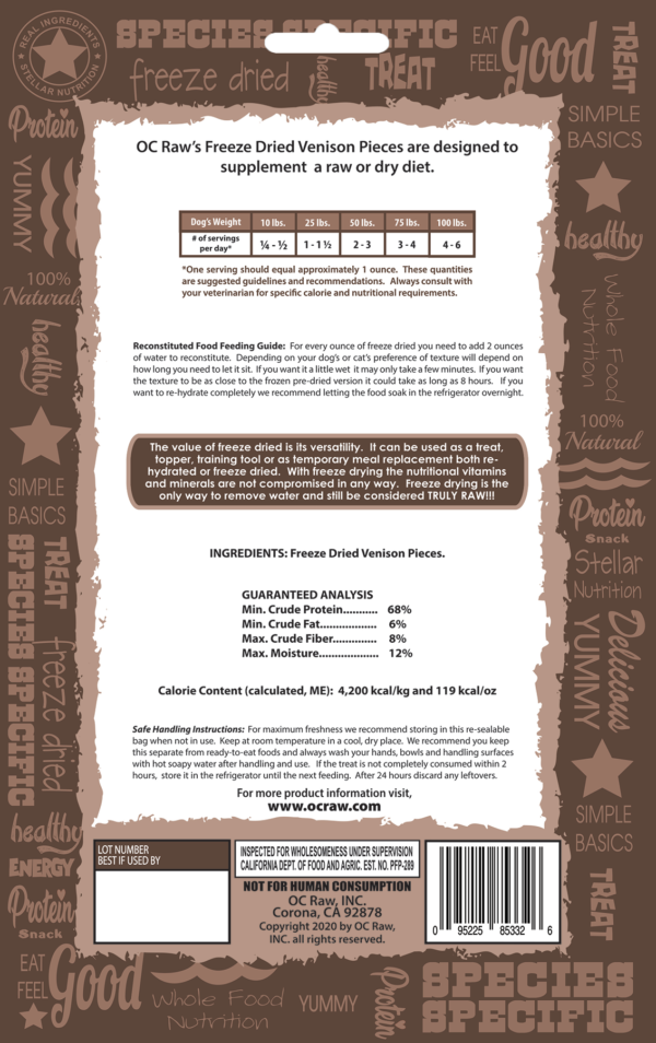 OC Raw Freeze-Dried Venison Pieces Treats 4oz