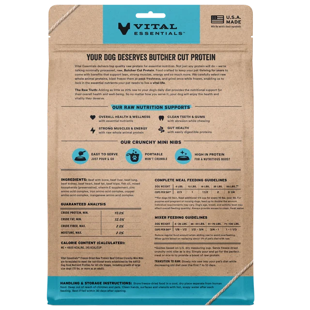 Vital Essentials Freeze Dried Beef Entree Mini Nibs 14oz Bag