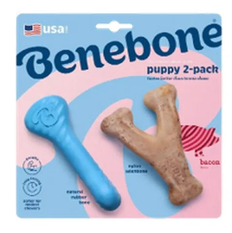 Benebone Puppy 2 Pack Rubber Bone/Wishbone Bacon