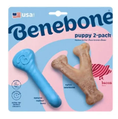 Benebone Puppy 2 Pack Rubber Bone/Wishbone Bacon