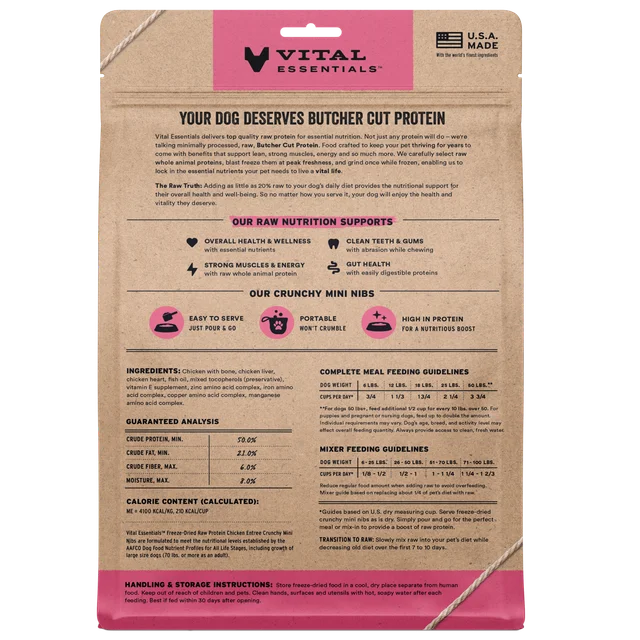 Vital Essentials Freeze Dried Chicken Entree Mini Nibs 14oz Bag
