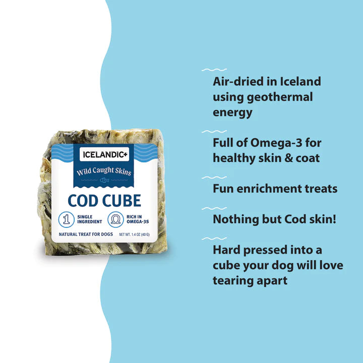 icelandic+ Plus Large Cod Skin 2" Cube Dog Treat