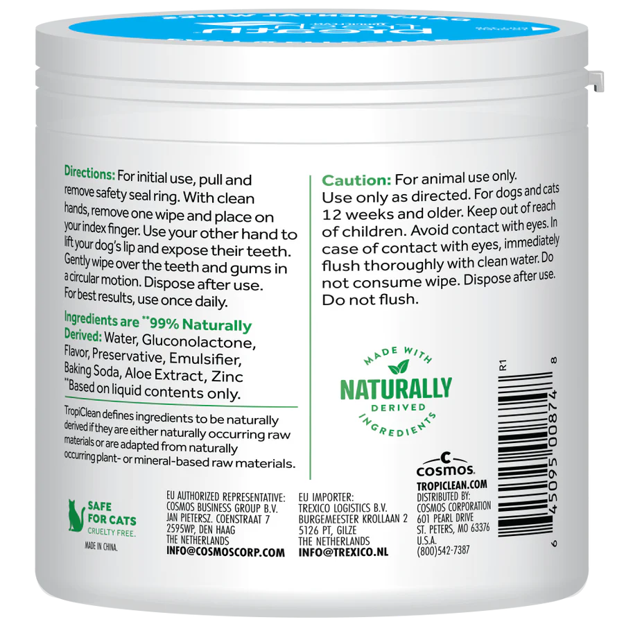 TropiClean Fresh Breath Finger Dental Wipes for Pets
