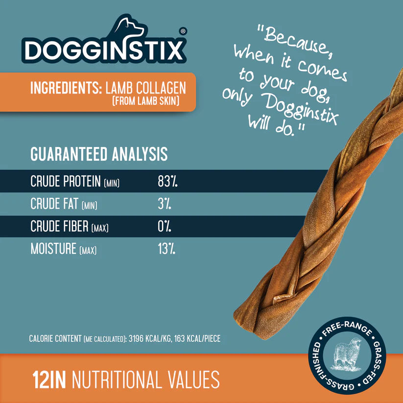 DogginStix Braided Lamb Collagen Stick 12"
