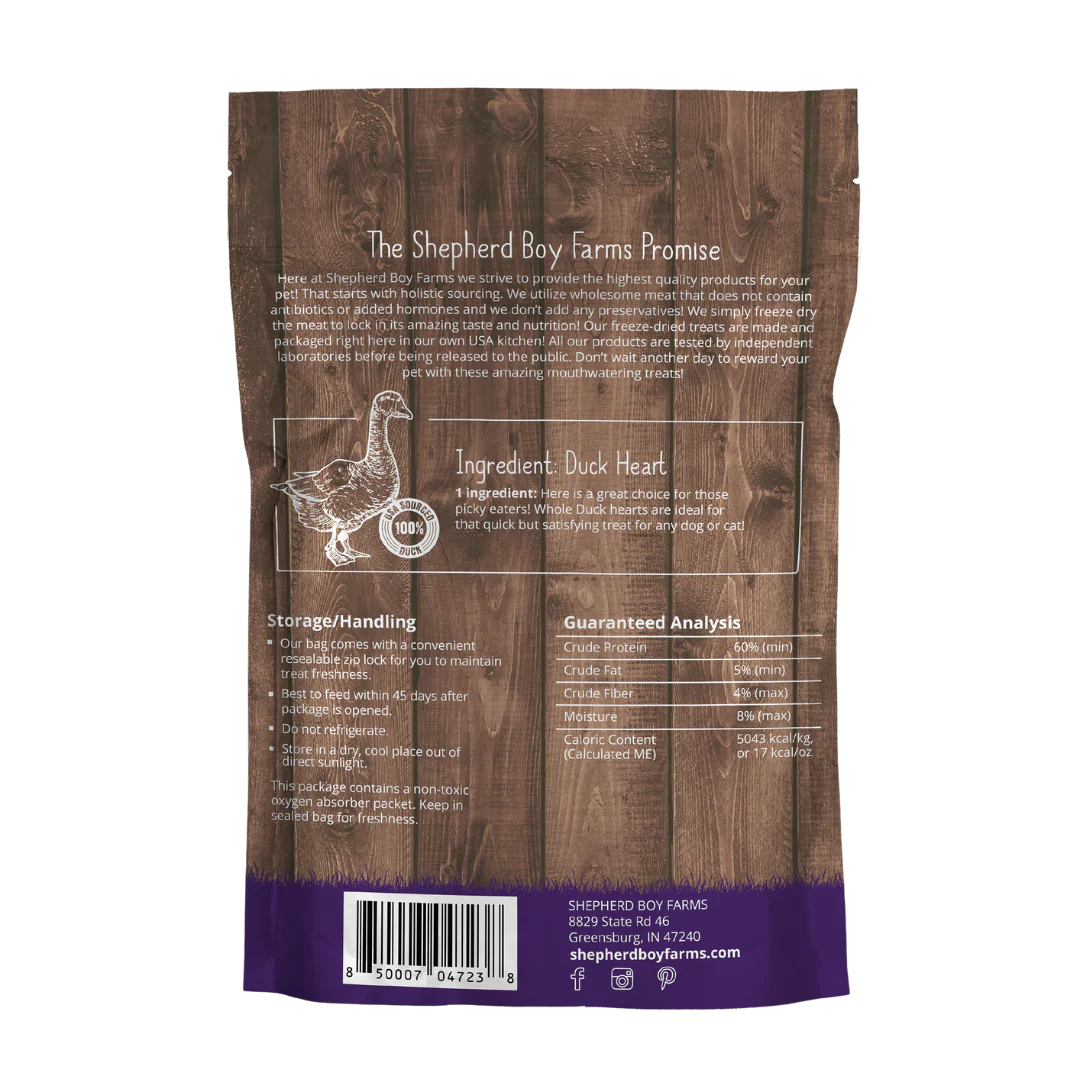 Shepherd Boy Farms FD Duck Heart Treats 3oz