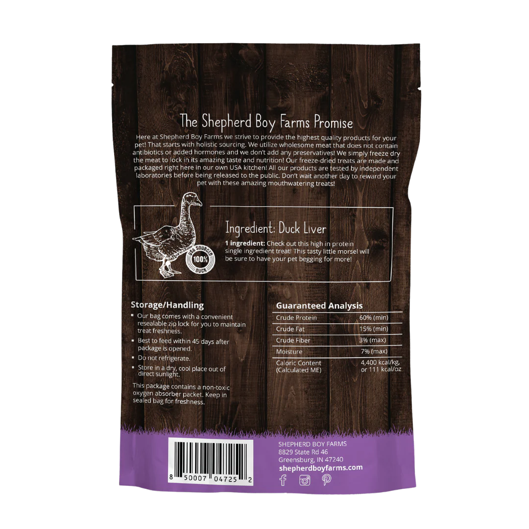 Shepherd Boy Farms FD Duck Liver Treats 3oz
