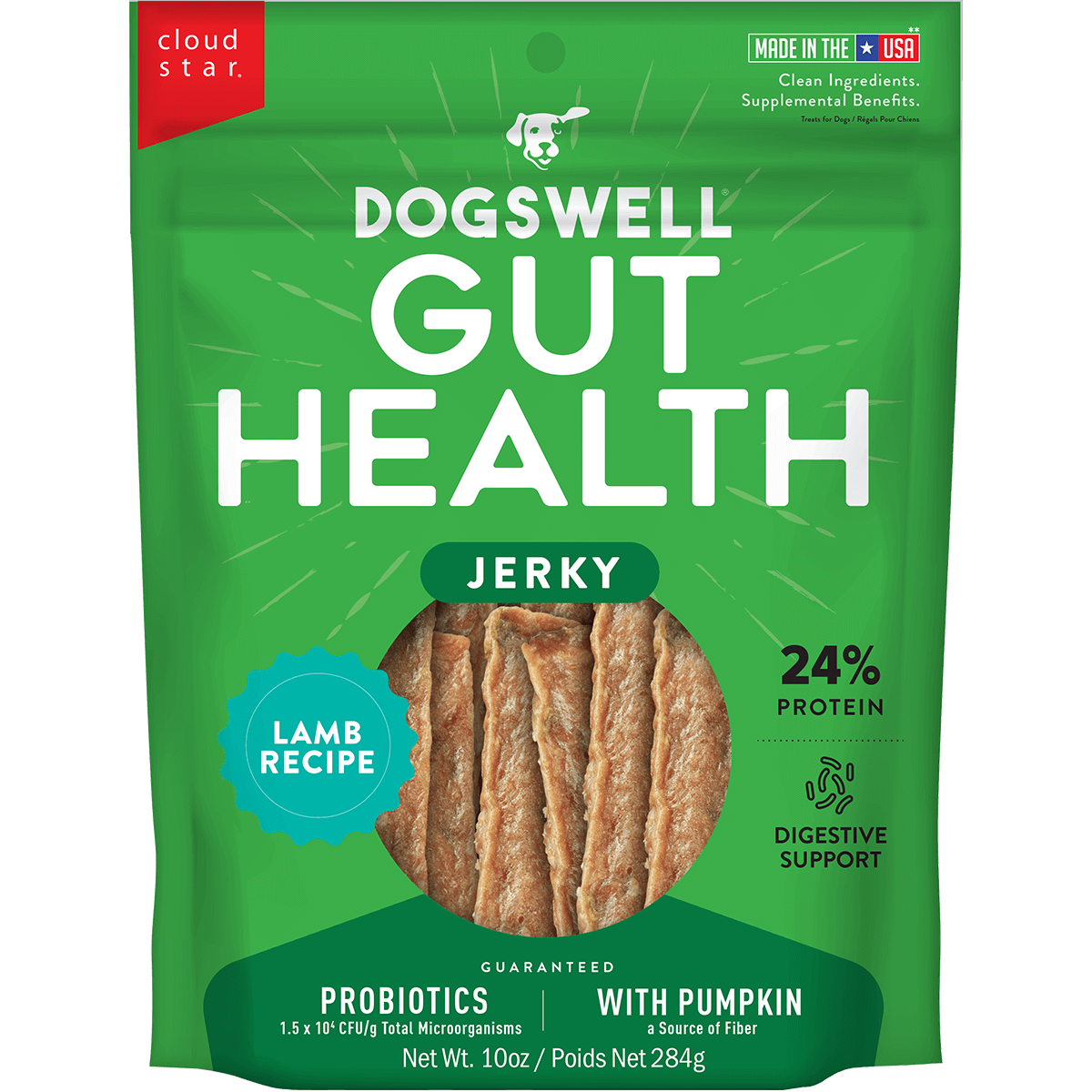 DogsWell Gut Health Jerky Treats, Lamb 10oz