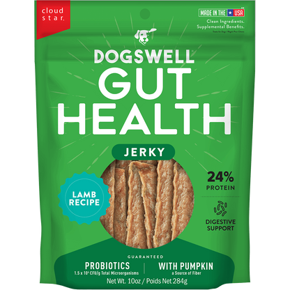 DogsWell Gut Health Jerky Treats, Lamb 10oz