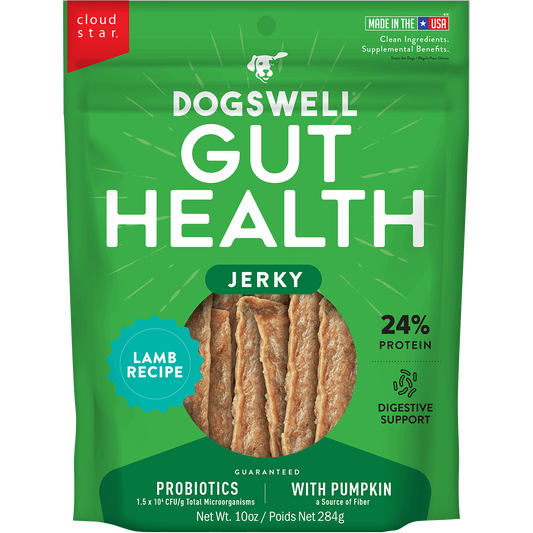 DogsWell Gut Health Jerky Treats, Lamb 10oz