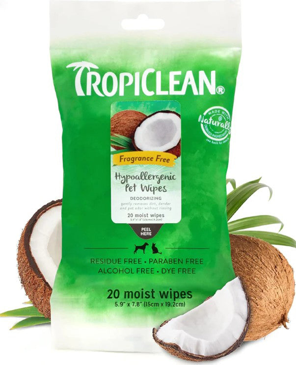 TropiClean Hypoallergenic Fragrance-Free Wipes 20 Count