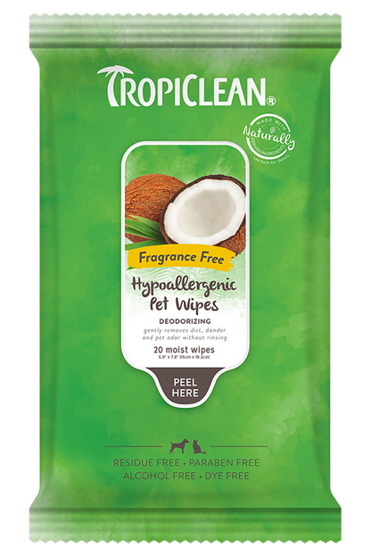 TropiClean Hypoallergenic Fragrance-Free Wipes 20 Count