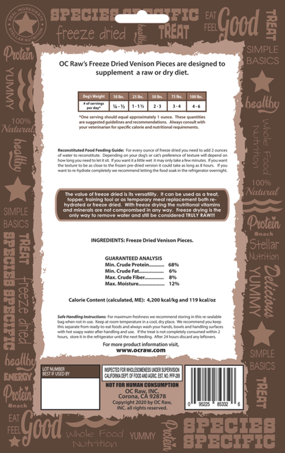 OC Raw Freeze-Dried Venison Pieces Treats 4oz