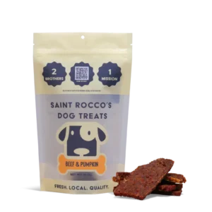 Bag of Saint Rocco's dog treats with beef flavor.