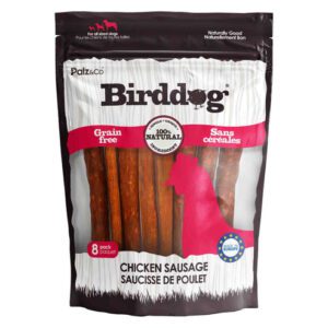 Bag of Birddog chicken sausages for dogs.