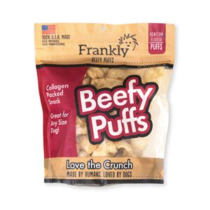 Package of Frankly Beefy Puffs dog treats.