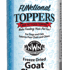 Bag of freeze-dried goat food toppers for dogs and cats.