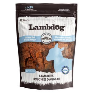 Bag of Lambdog lamb bites dog treats.