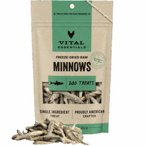 Package of Vital frozen whole baby minnows for fishing bait.