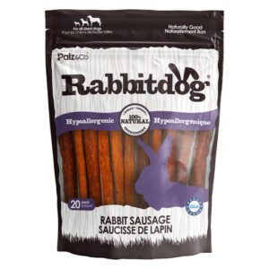 Package of Rabbitdog rabbit sausages for pets.