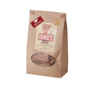 A bag of Dukes Original Blend coffee with a visible coffee bean window.