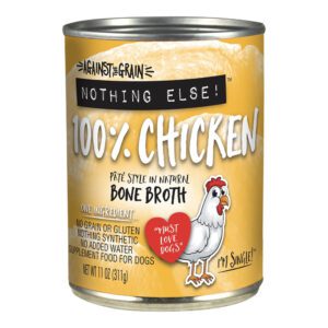 Can dog food can labeled 100% chicken with bone broth.