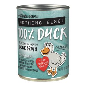 Can of 100% Duck dog food with bone broth.