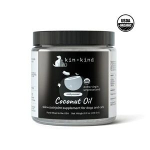 A jar of organic coconut oil by Skin+Kind.