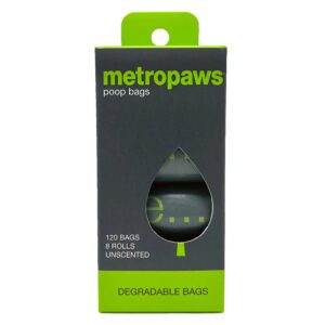 Metropaws pooch poop bag dispenser in black packaging.