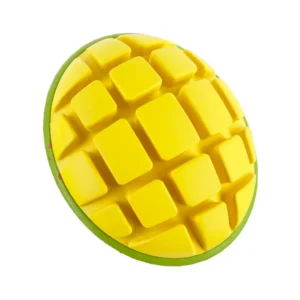 A sliced mango with a grid pattern on its flesh.
