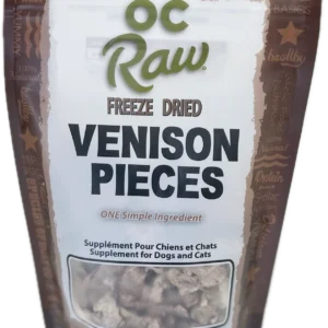 Package of OC Raw freeze-dried venison pieces for pets.
